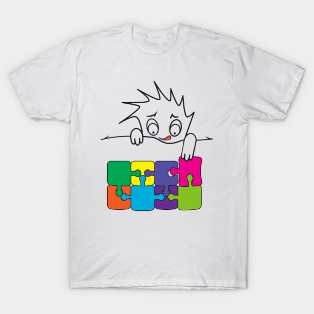 Cute character and puzzles T-Shirt by PaJuli